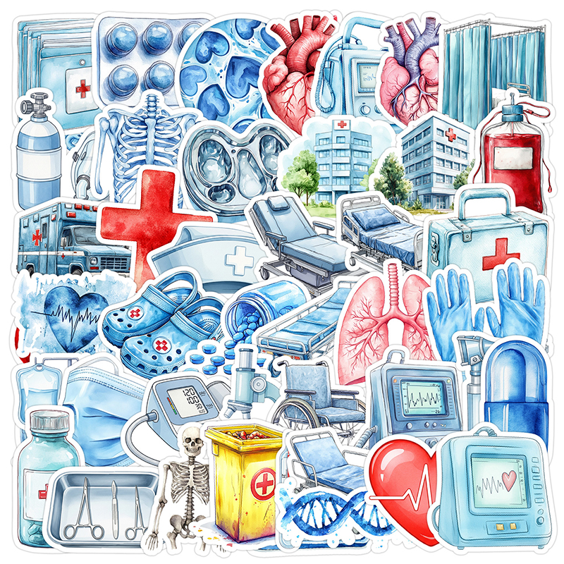 Medical Lab Equipments - 50PCS Cartoon Medical Equipment Stickers Ambulance