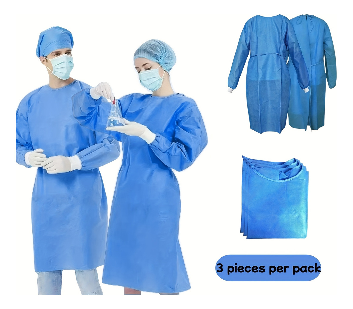 3pcs 45gsm SMS Three-Layer Com - Medical Lab Gown avaliação e preço